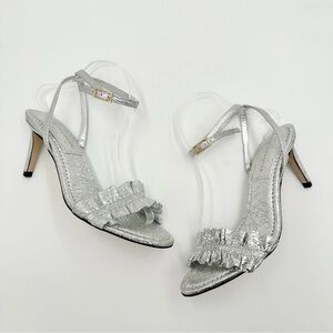 GOOD AMERICAN The Show Off Ankle Strap Sandal Silver Crackle Leather